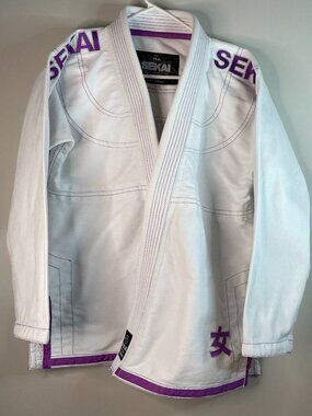 Fuji Sports Sekai Women’s BJJ Gi Kimono Top Size W2 White Purple (No Belt)
